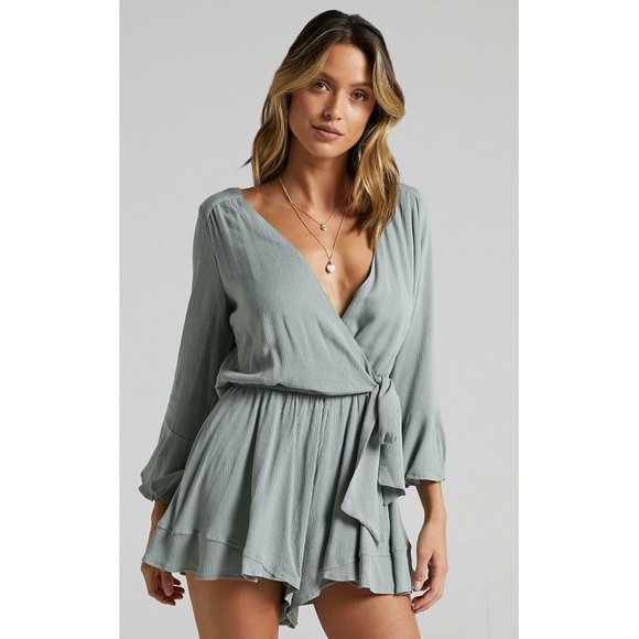 Showpo. Pants - SHOWPO SUNDAY BREEZE PLAYSUIT IN SAGE